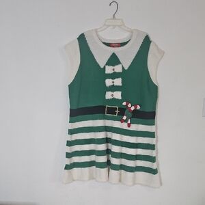 Ugly Christmas Holiday TRADITIONS Women's  Green and White Elf-Themed Dress